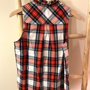 Ruffle-Neck Top In Stewart Tartan Cotton Poplin NWT Women’s Size 2 4 6 10